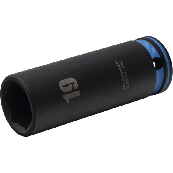 Sealey 1/2"Dr Lock-On Deep Impact Socket 19mm (Cyan Coded Ring)