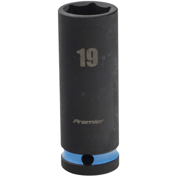 Sealey 1/2"Dr Deep Impact Socket 19mm (Cyan Coded Ring)