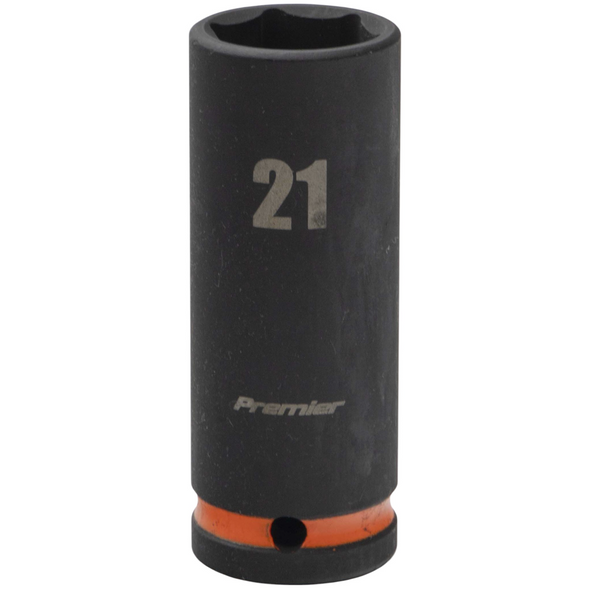 Sealey 1/2"Dr Deep Impact Socket 21mm (Orange Coded Ring)