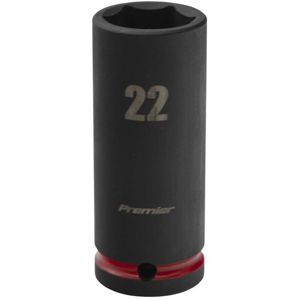 Sealey 1/2"Dr Deep Impact Socket 22mm (Red Coded Ring)