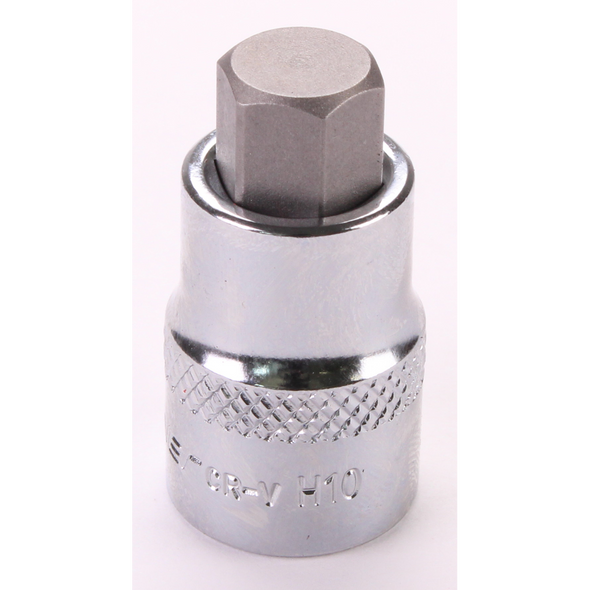 Sealey 3/8"Dr Hex Socket Bit 'Stubby' 10mm (Fully Polshed)