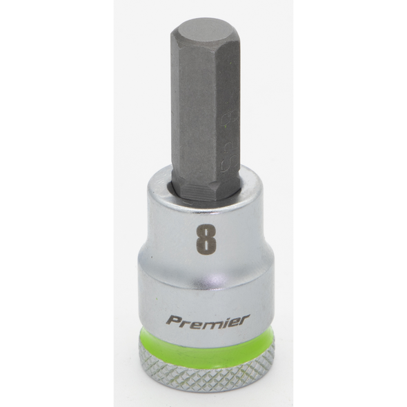 Sealey 3/8"Dr Hex Bit Socket 8mm (Green Coded Ring)