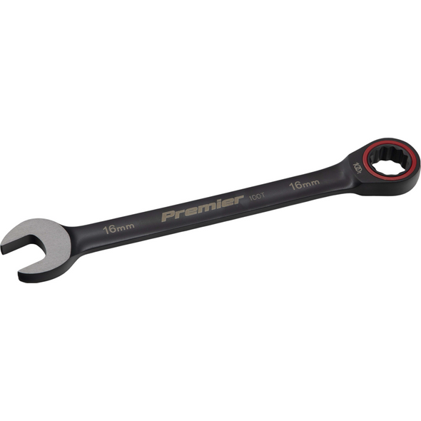 Sealey Combination Ratchet Spanner 16mm 100-Tooth (Black Series)