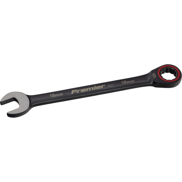 Sealey Combination Ratchet Spanner 18mm 100-Tooth (Black Series)