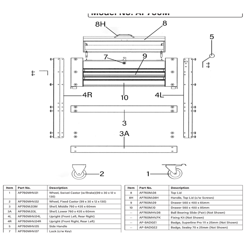 Sealey Handle (c/w screw) for top lid