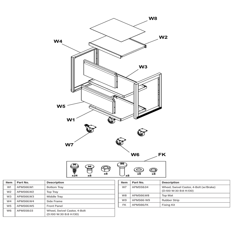 Sealey Wheel,swivel castor (w/brake)(100x9x32x132)