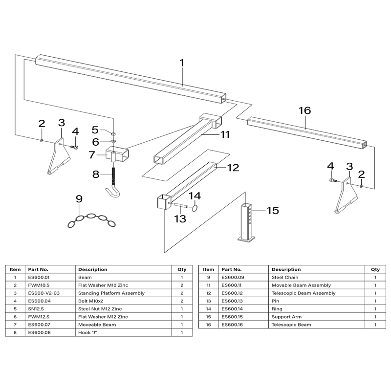 Sealey Movable beam assembly