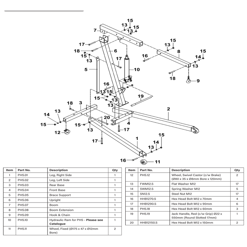 Sealey Hex Head Bolt M12 x 150mm