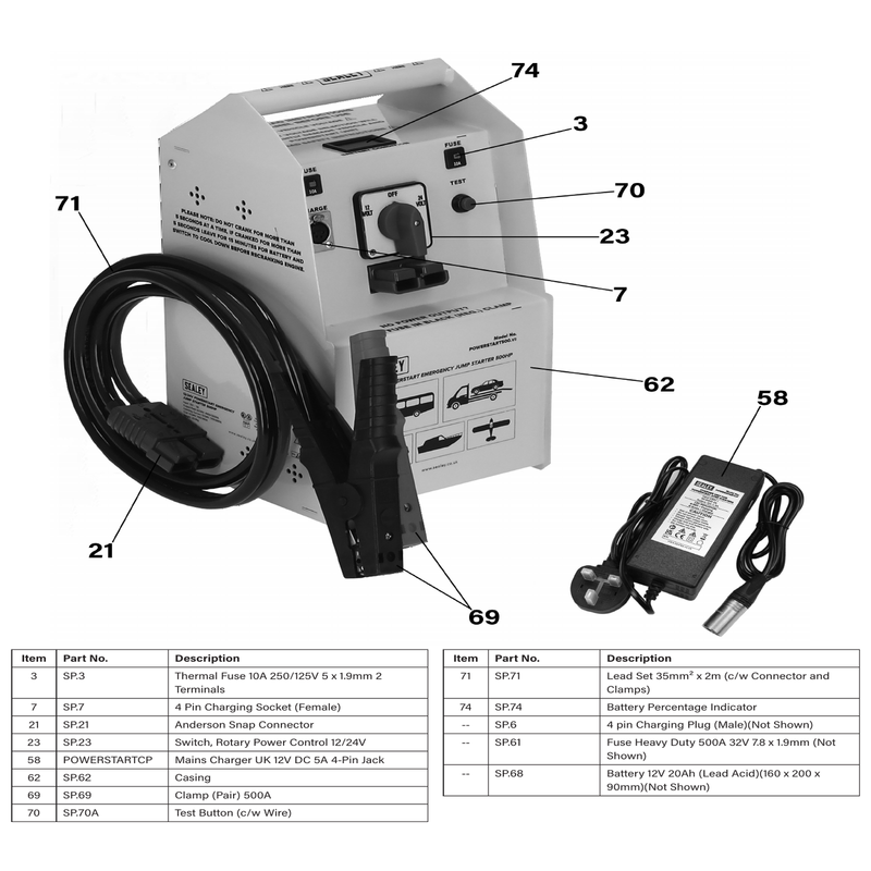 Sealey Charger unit for powerstart 200/350/500