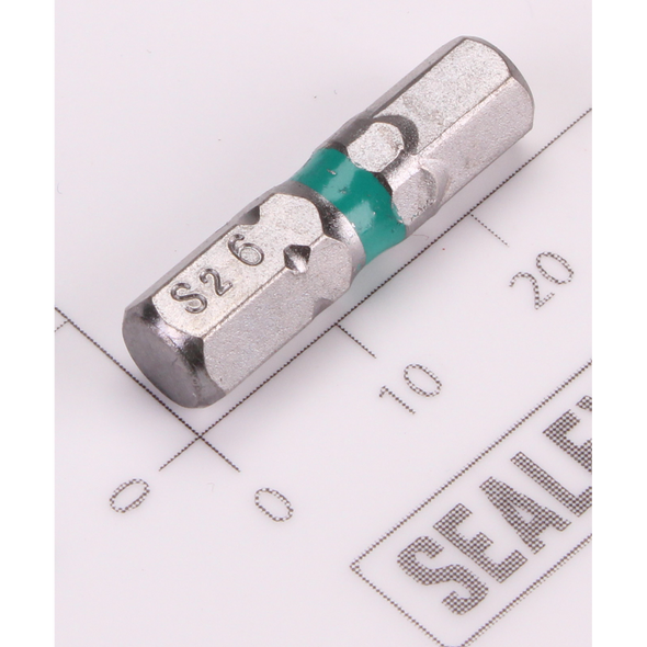 Sealey 1/4"Dr Hex Bit 6mm 25mmL (Green)