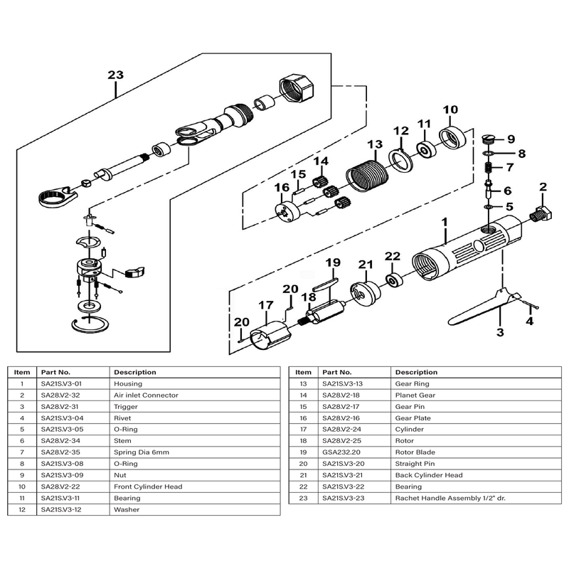 Sealey Rachet handle assembly 1/2" dr.