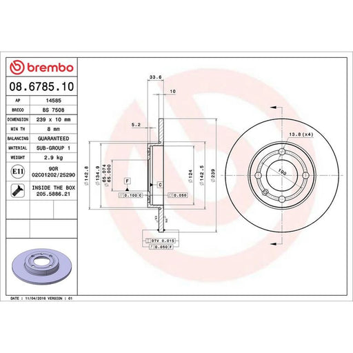 Brembo 2 x Solid Rear Brake Discs 08.6785.10