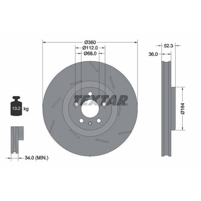 Textar 2 x Slotted Front Brake Discs 92334205
