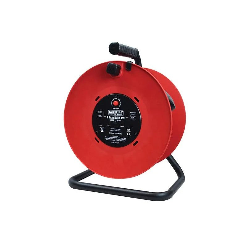 Faithfull Power Plus Open Drum Cable Reel 240V 13A 2-Socket 50m - XP24-E1