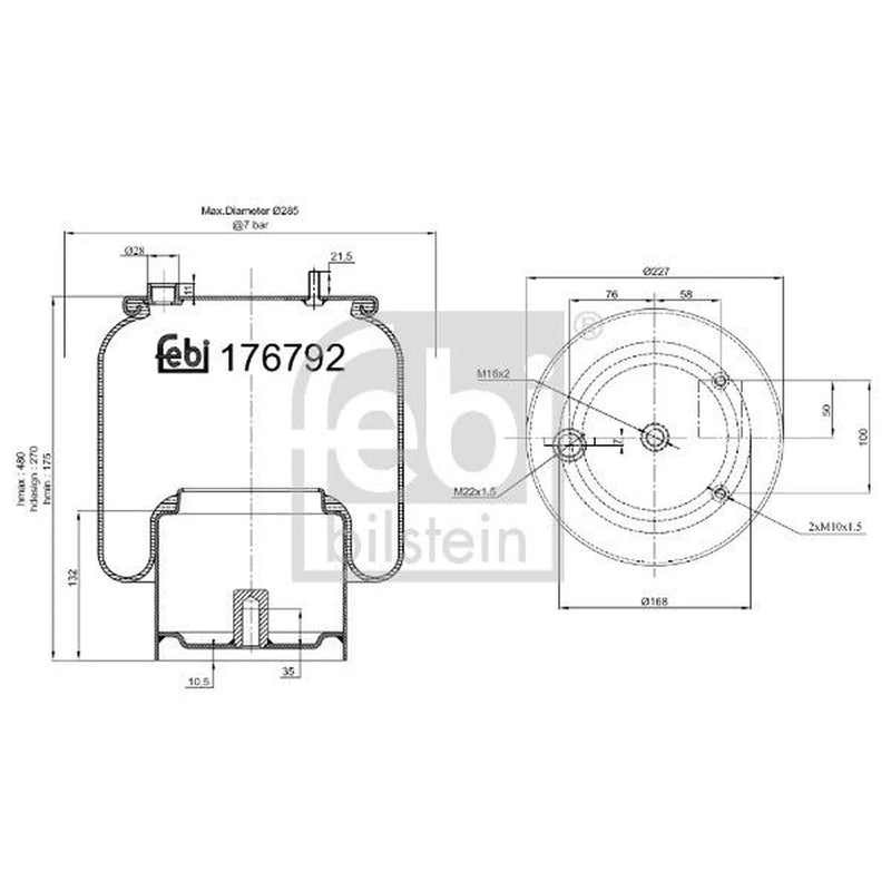 Febi Air Suspension Bellow 227mm non-steered trailing axle 176792