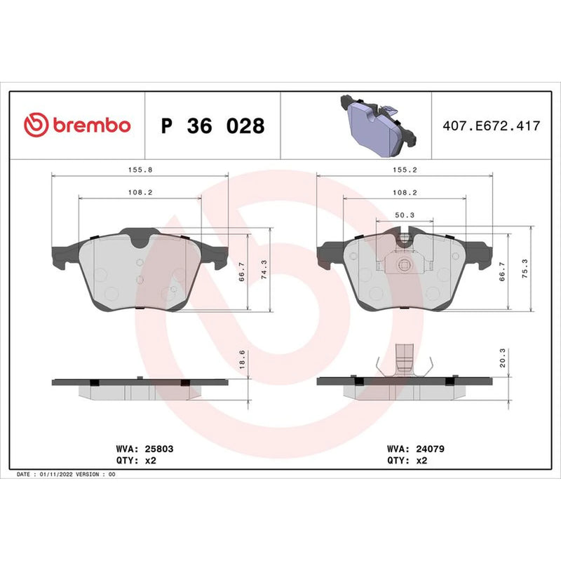 Brembo 4 x Front Brake Pad Set P36028