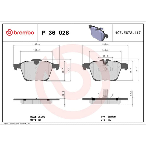 Brembo 4 x Front Brake Pad Set P36028