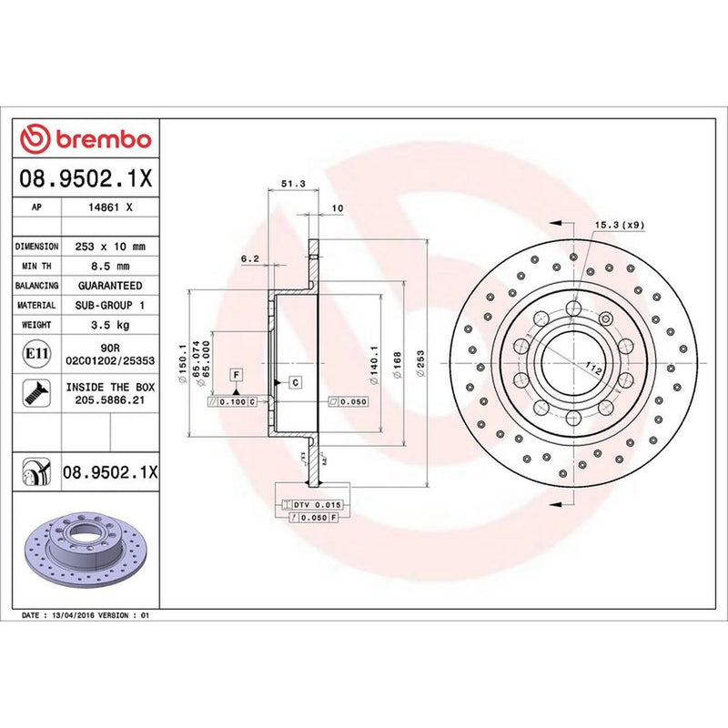 Brembo Xtra 2 x Rear Brake Discs 08.9502.1X