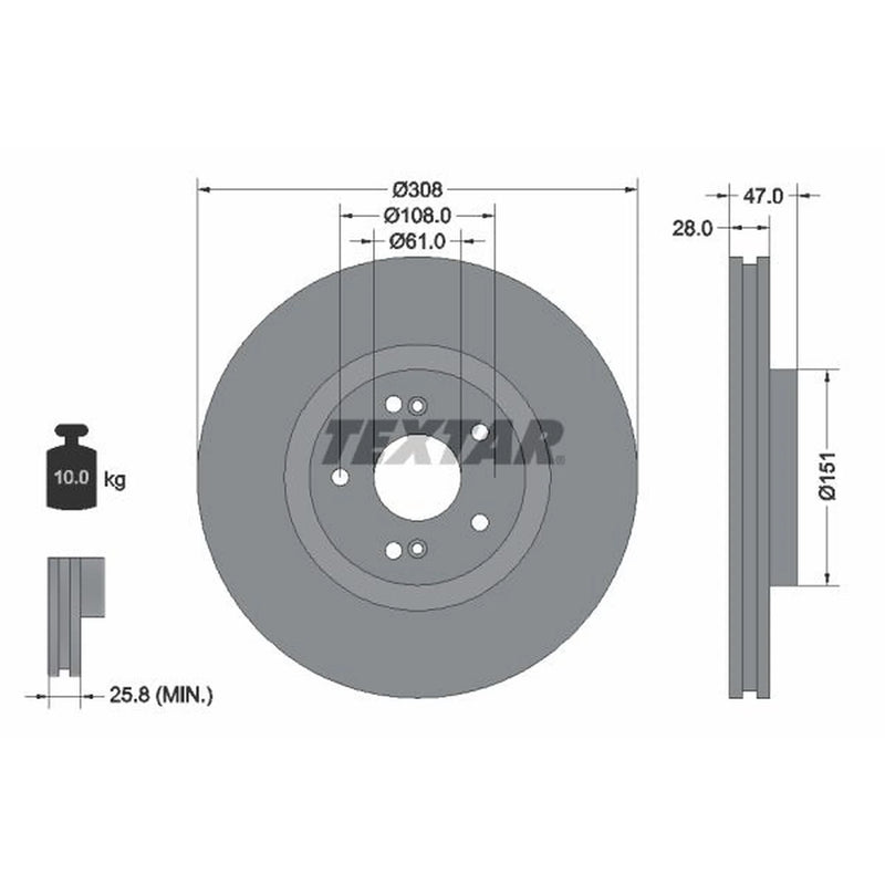 Textar 2 x Externally Vented Front Brake Discs 92174005