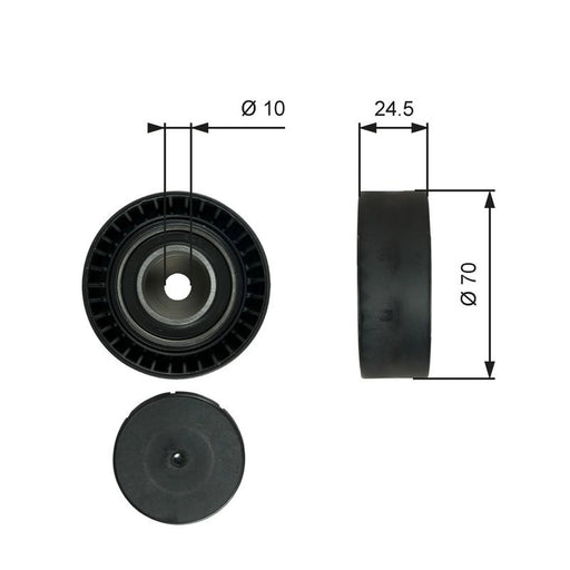 Gates V-Ribbed Belt Deflection/Guide Pulley Lower T38071