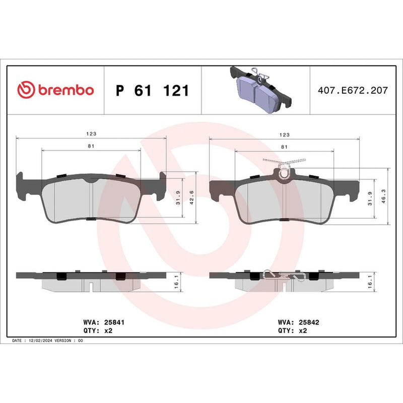 Brembo 4 x Rear Brake Pad Set P61121