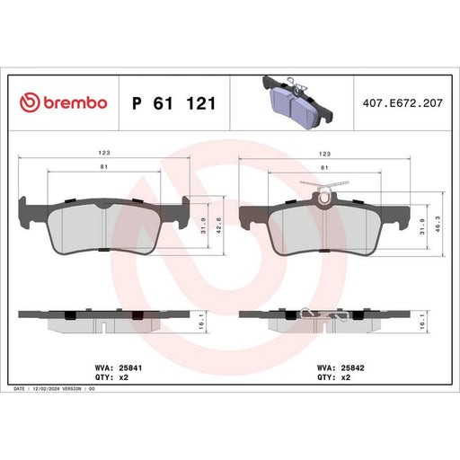 Brembo 4 x Rear Brake Pad Set P61121