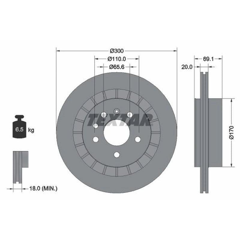 Textar 2 x Externally Vented Rear Brake Discs 92164900