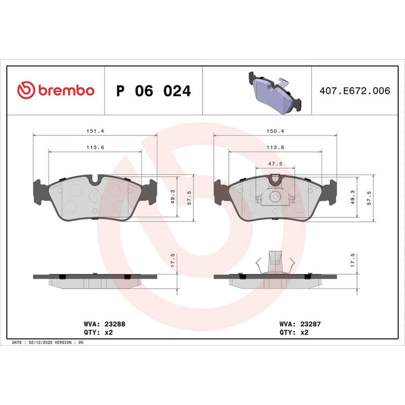 Brembo 4 x Front Brake Pad Set P06024