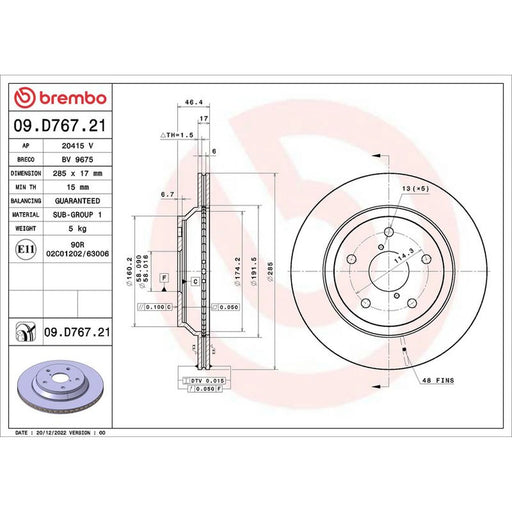 Brembo 2 x Internally Vented Rear Brake Discs 09.D767.21