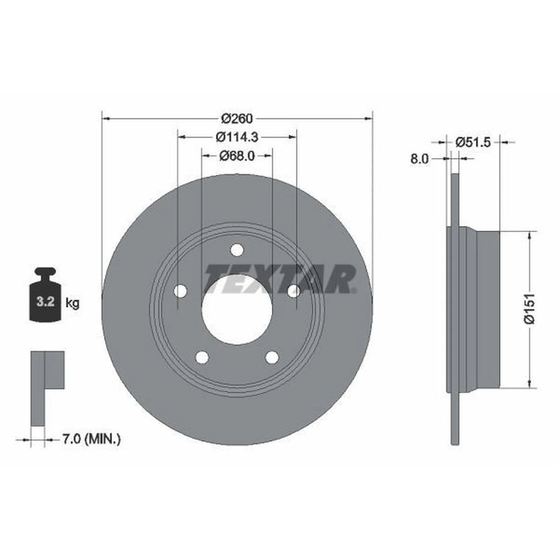 Textar 2 x Solid Rear Brake Discs 92335803