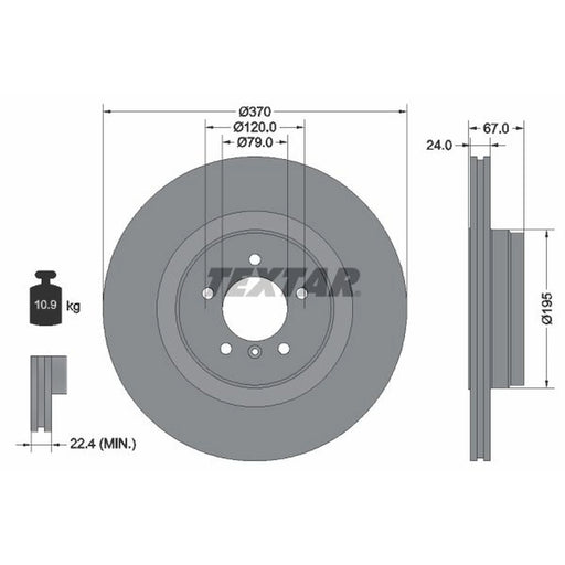 Textar 2 x Externally Vented Rear Brake Discs 92123303