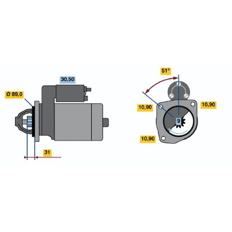 Bosch Starter Motor 12V 3kW 9 Teeth 0 986 019 020