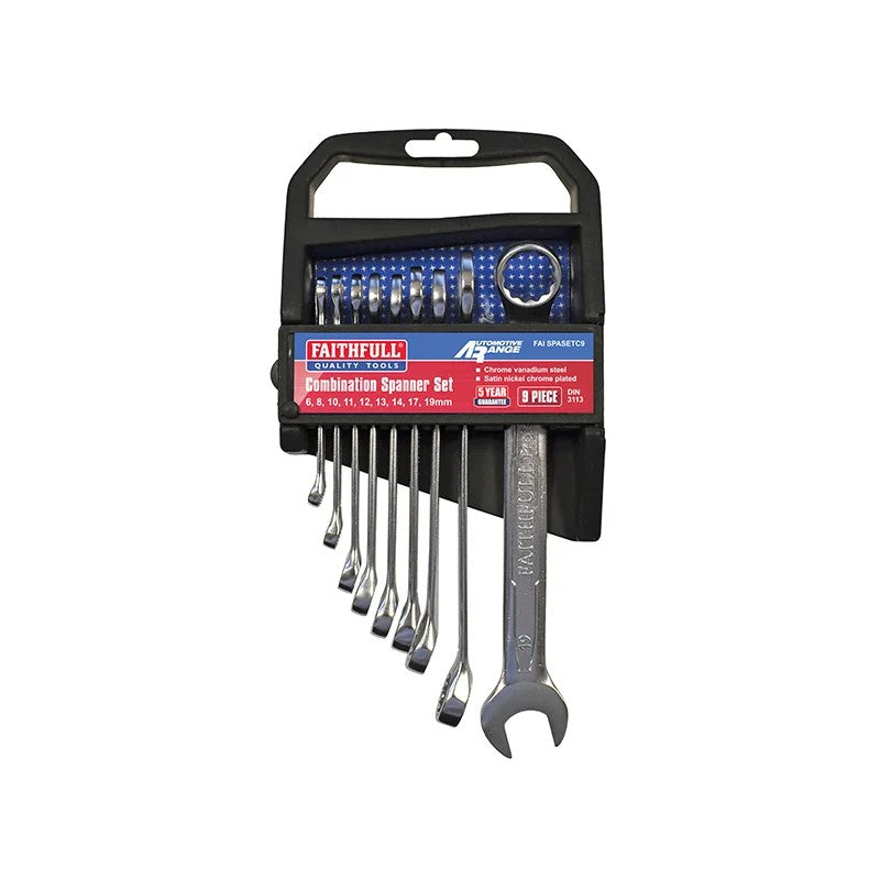 Faithfull Chrome Vanadium Combination Spanner Set, 9 Piece - FAISPASETC9