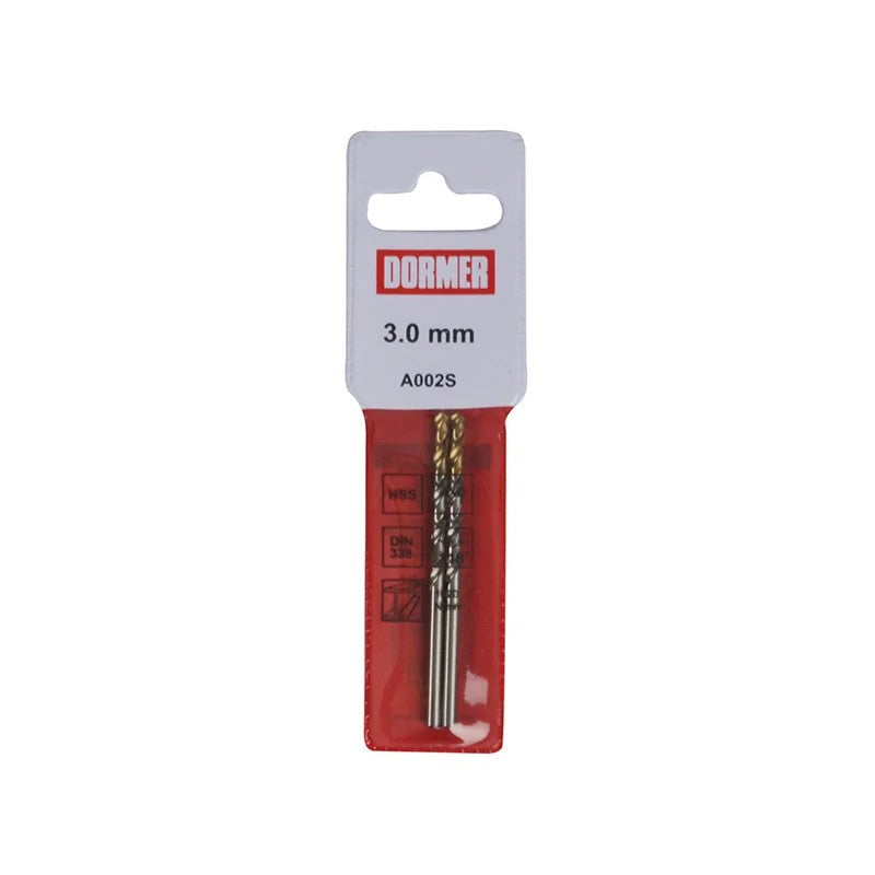 Dormer A002 HSS-TiN Coated Jobber Drills (2) 3.0mm OL:61mm WL:33mm - A002S3.0