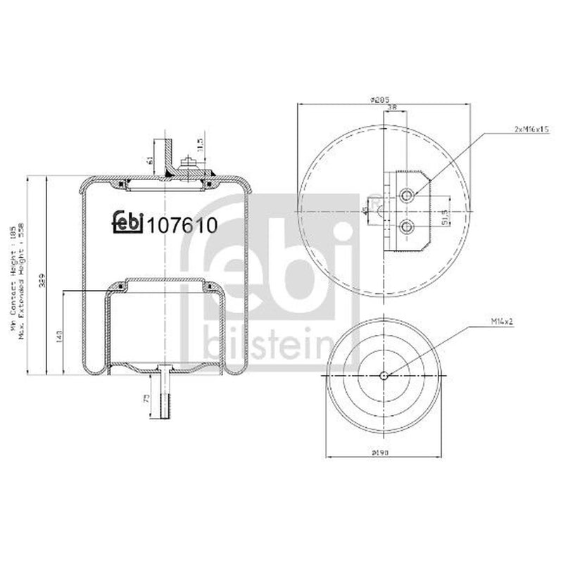 Febi Air Suspension Bellow 190mm Rear 107610