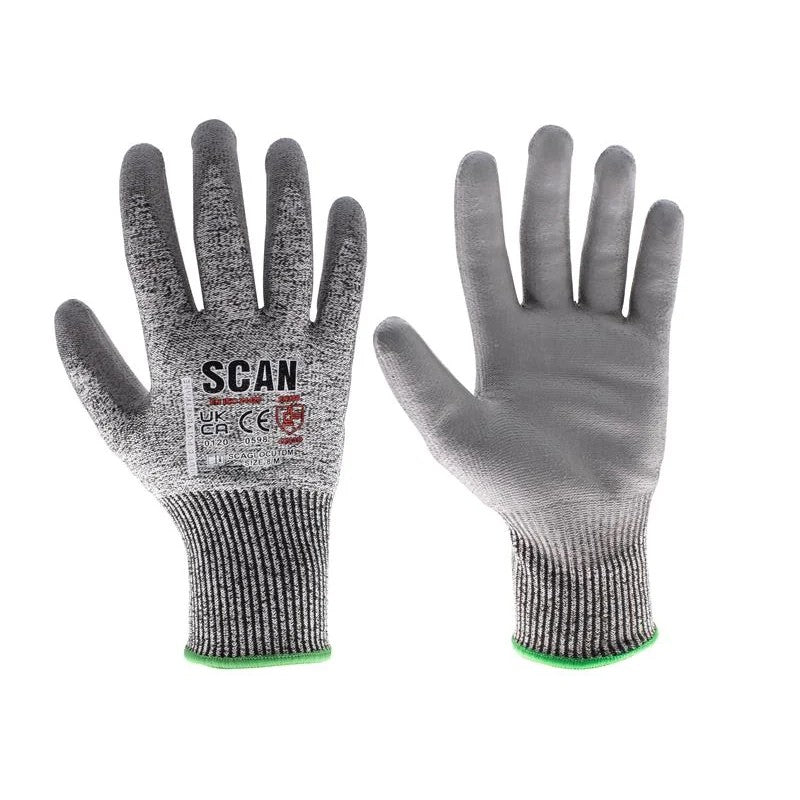 Scan PU Palm Cut D Gloves - L (Size 9) - PES3353