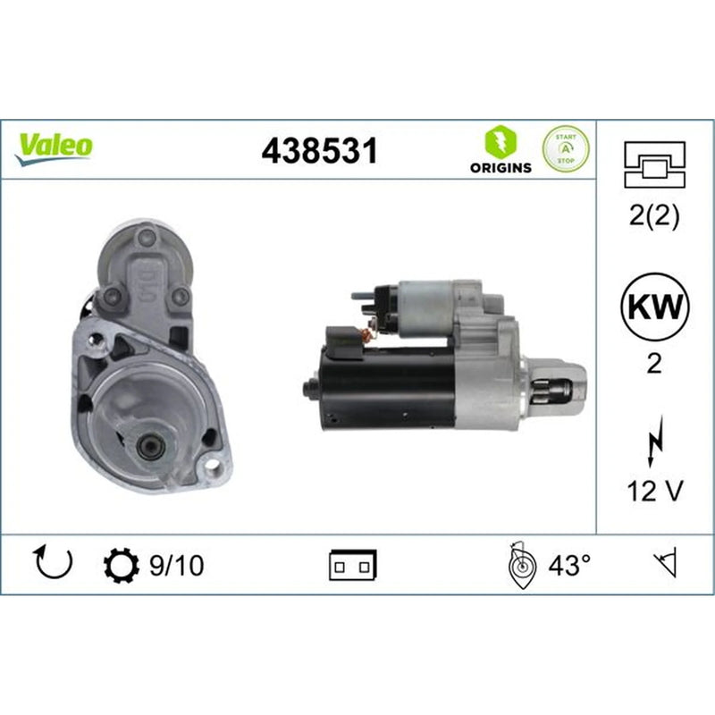 Valeo Starter Motor 12V 2kW Teeth 438531