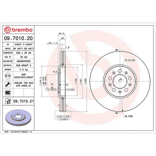 Brembo 2 x Front Brake Discs 09.7010.21