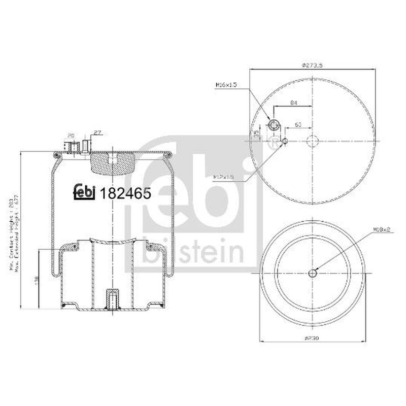 Febi Air Suspension Bellow 228mm Rear Right 184254