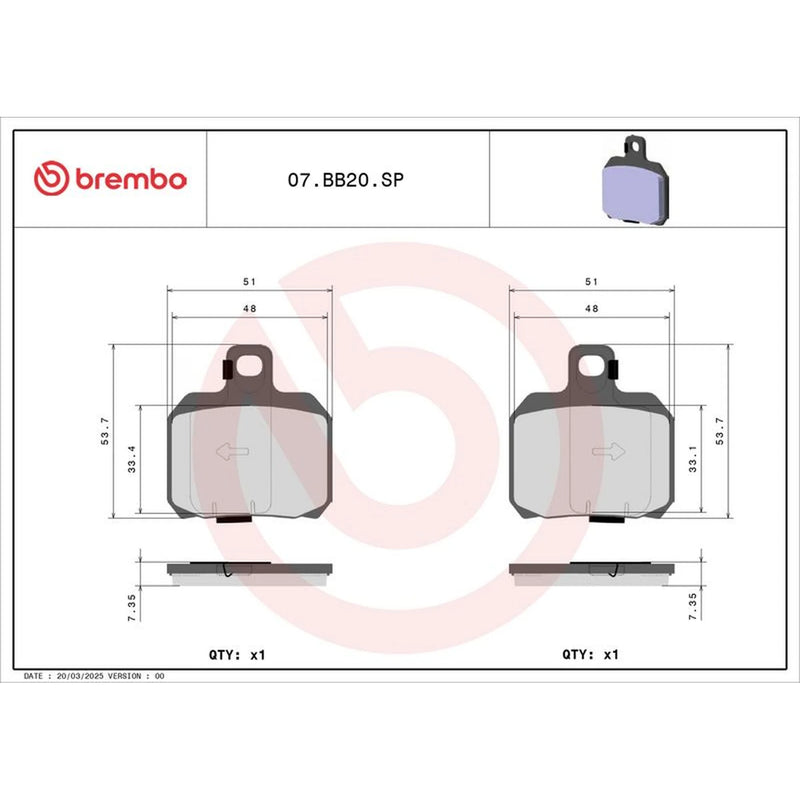 Brembo 2 x Rear Brake Pad Set 07BB20SP
