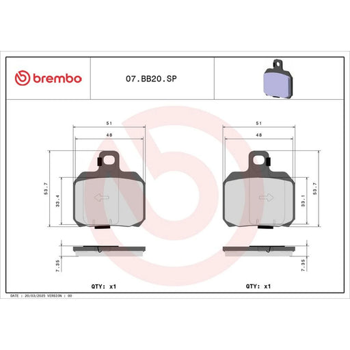 Brembo 2 x Rear Brake Pad Set 07BB20SP