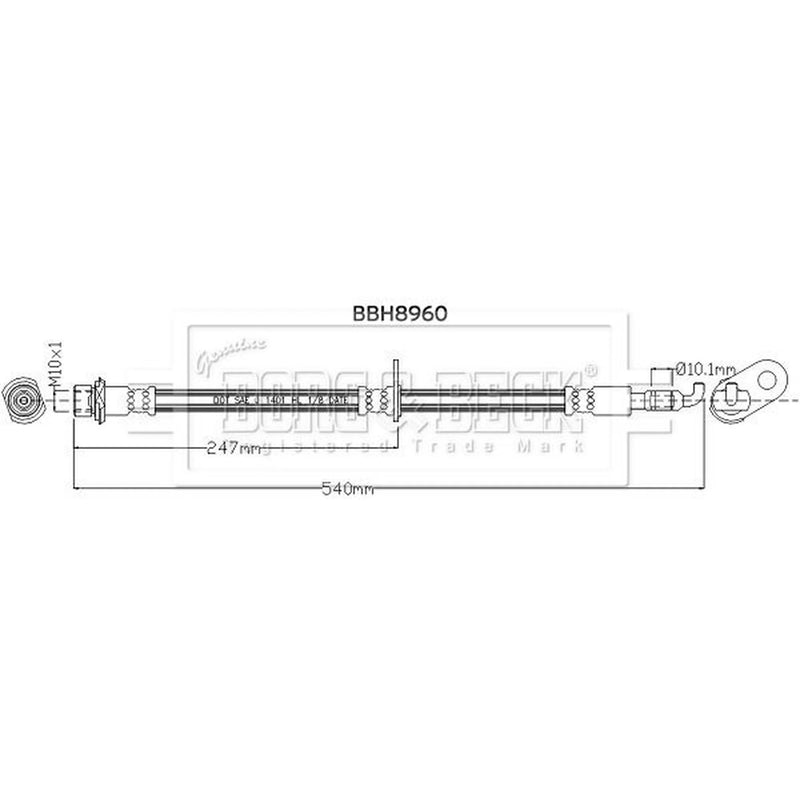 Borg & Beck Brake Hydraulic Hose Line Rear Left BBH8960