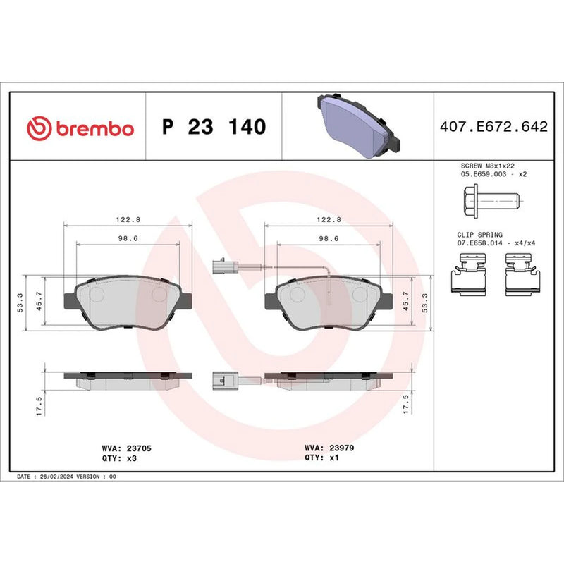 Brembo 4 x Front Brake Pad Set P23140