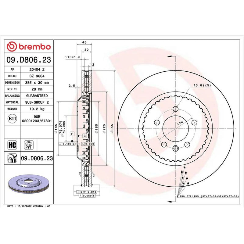 Brembo Steel Rear Brake Disc Hub Brake Discs 09.D806.23