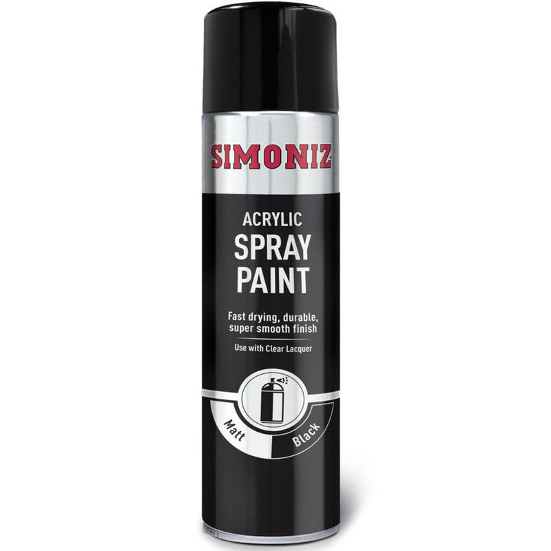 Simoniz Large Matt Black Acrylic Aerosol Spray Paint 500ml