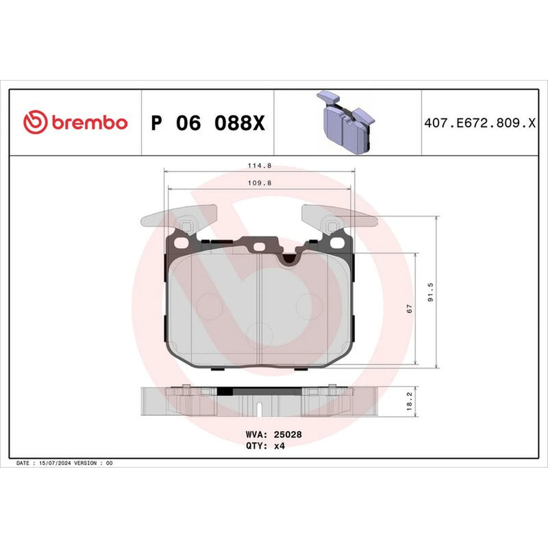Brembo 4 x Front Brake Pad Set P06088X