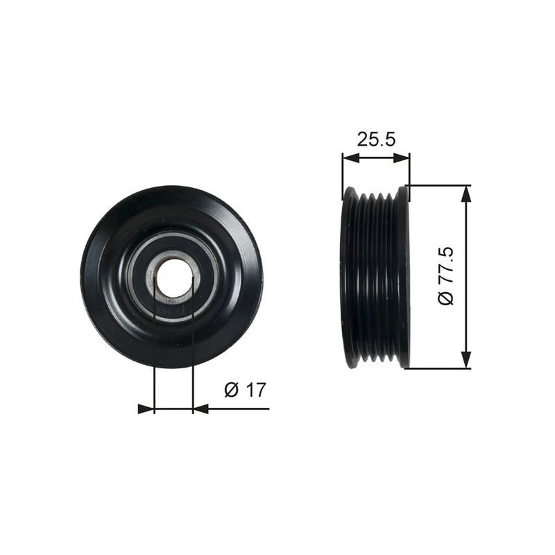 Gates V-Ribbed Belt Tensioner Pulley 77mm OD Wide T38478
