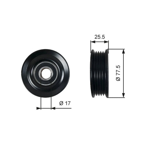 Gates V-Ribbed Belt Tensioner Pulley 77mm OD Wide T38478