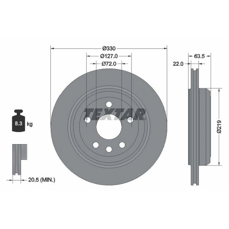 Textar 2 x Externally Vented Rear Brake Discs 92273403