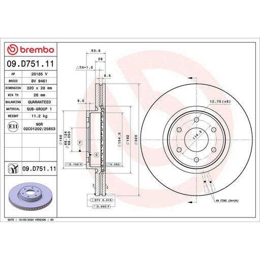 Brembo 2 x Internally Vented Front Brake Discs 09.D751.11
